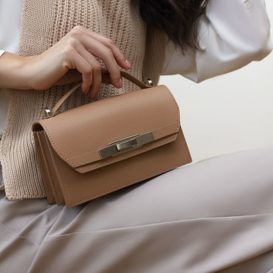 Classic Brown Shoulder Bag with Gold Detailing